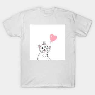 Sweet white cat with heart balloon T-Shirt